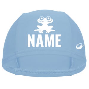 Children's swimming cap with name and animal print. Swimming cap, gift for starting school, swimming lessons, or swimming. Hellblau - Größe S