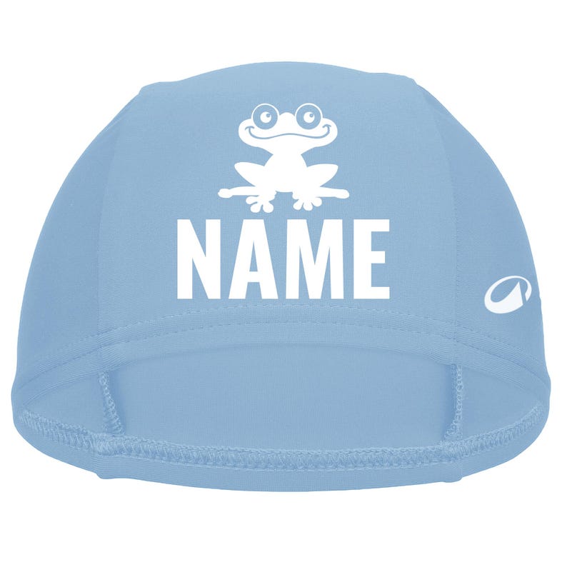 Children's swimming cap with name and animal print. Swimming cap, gift for starting school, swimming lessons, or swimming. Hellblau - Größe S