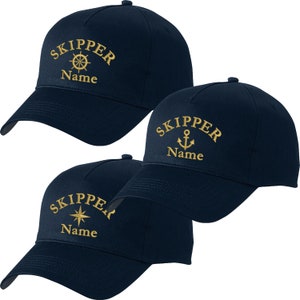 Basecap navyblau bestickt mit Motiv Name Kapitänsmütze Captain Anker Kapitän Steuermann Mütze Cappy Skipper Crew Kompass Skipper
