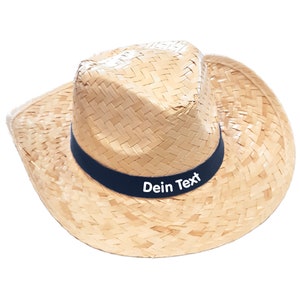 Chapeau de paille imprimé de couleurs vives avec le texte/nom souhaité sur le bandeau coloré Chapeau de soleil Majorque Chapeau de fête JGA Enterrement de vie de garçon Fête des pères Oktoberfest Dunkelblau