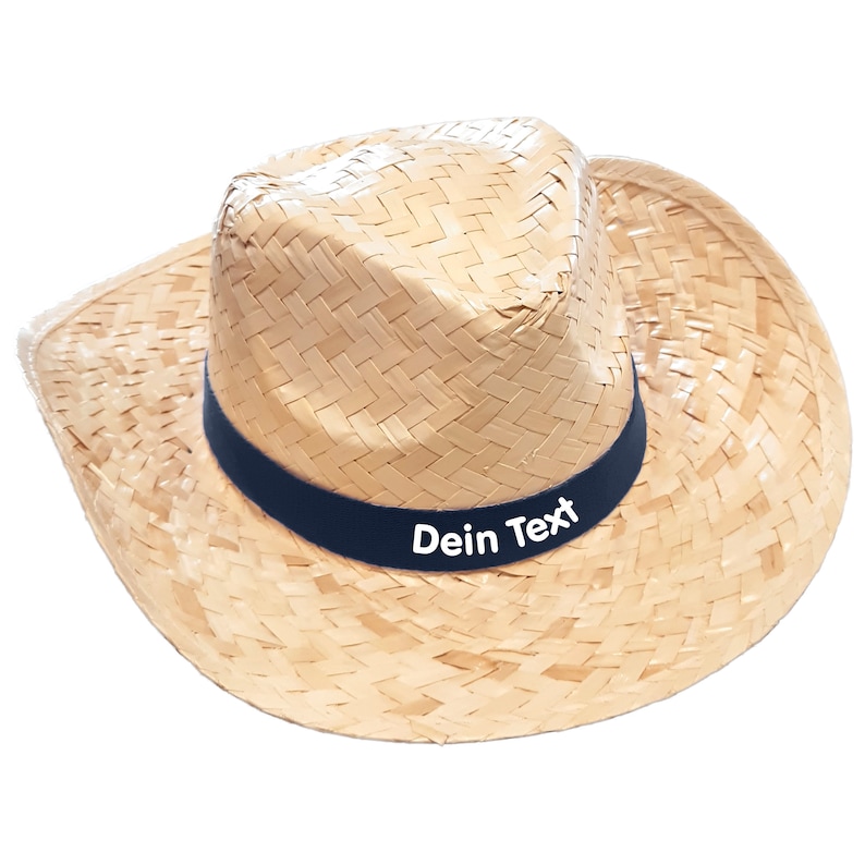 Straw hat light printed with desired text / name on colored hatband Mallorca sun hat party hat JGA bachelor party Father's Day Oktoberfest Dunkelblau