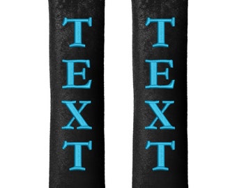 2x belt pads belt protectors with text of your choice vertically embroidered embroidery car upholstery velours