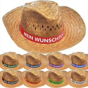 Straw hat dark printed with desired text / name on hat band Party Mallorca sun hat party hat bachelor party Father's Day Oktoberfest image 1