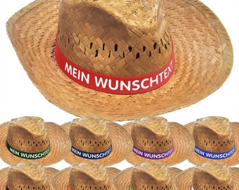 Strohhut dunkel bedruckt mit Wunschtext / Name auf Hutband Party Mallorca Sonnenhut Partyhut Junggesellenabschied Vatertag Oktoberfest