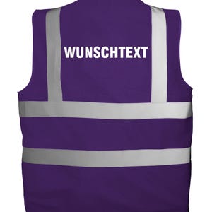 Chaleco de alta visibilidad personalizado con texto | Chaleco de seguridad estampado | Chaleco reflectante para seguridad, obras, festivales, despedidas de soltero/a, trabajo, discotecas Purple