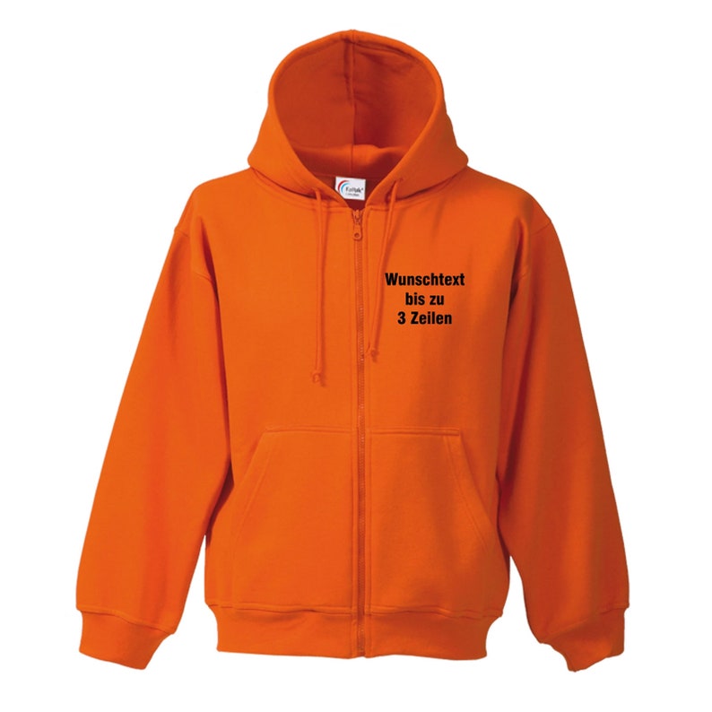 Kapuzenjacke Hoodie bedruckt mit Wunschtext / Name Hooded Sweat Jacket Kapuzenshirt mit Reißverschluss MS1260 Orange