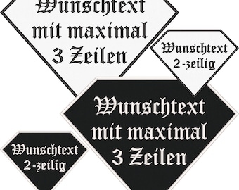 Diamant Form Patch / Aufnäher bestickt mit Wunschtext