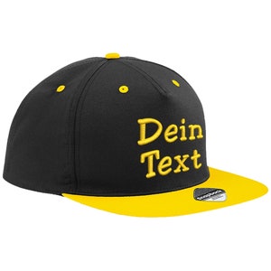 Snapback Basecap Baseball Cap bestickt mit Ihrem Namen / Wunschtext Mütze Cappy Black / Yellow