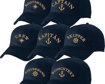 Basecap navyblau bestickt mit Motiv Captain Anker Kapitänsmütze Kapitän Steuermann Mütze Cappy Skipper Crew Kompass