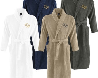 Bademantel personalisiert mit Initialen Monogramm – Unisex Morgenmantel aus 100% Baumwolle, 400 g/m2, vegan, Sauna & Wellness, Urlaub, Bad