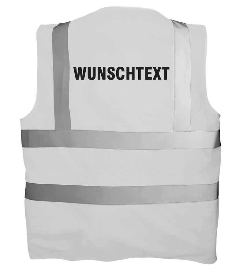 Chaleco de alta visibilidad personalizado con texto | Chaleco de seguridad estampado | Chaleco reflectante para seguridad, obras, festivales, despedidas de soltero/a, trabajo, discotecas White