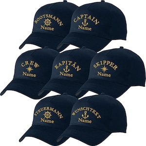 Basecap navyblau bestickt mit Motiv Name Kapitänsmütze Captain Anker Kapitän Steuermann Mütze Cappy Skipper Crew Kompass Bild 1