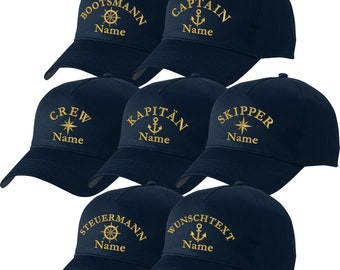 Navy blue baseball cap embroidered with motif + name, captain's hat, anchor, captain, helmsman's hat, cappy, skipper, crew, compass