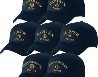 Basecap navyblau bestickt mit Motiv + Name Kapitänsmütze Captain Anker Kapitän Steuermann Mütze Cappy Skipper Crew Kompass