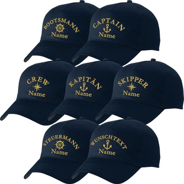 Baseball cap navy blue embroidered with motif + name captain's hat captain anchor captain helmsman hat cappy skipper crew compass