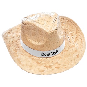 Straw hat light printed with desired text / name on colored hatband Mallorca sun hat party hat JGA bachelor party Father's Day Oktoberfest Weiß