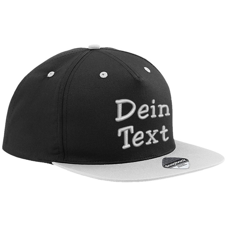 Snapback Basecap Baseball Cap bestickt mit Ihrem Namen / Wunschtext Mütze Cappy Black / Grey