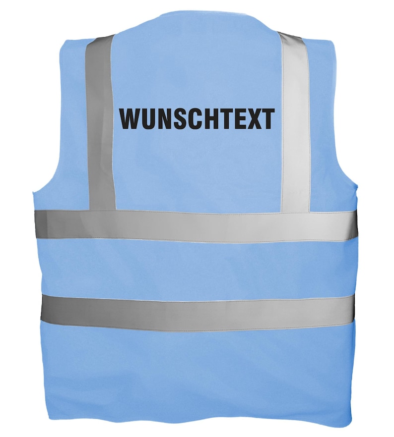 Chaleco de alta visibilidad personalizado con texto | Chaleco de seguridad estampado | Chaleco reflectante para seguridad, obras, festivales, despedidas de soltero/a, trabajo, discotecas Sky Blue