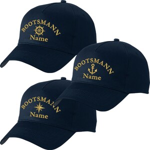 Basecap navyblau bestickt mit Motiv Name Kapitänsmütze Captain Anker Kapitän Steuermann Mütze Cappy Skipper Crew Kompass Bootsmann