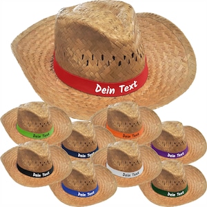 Strohhut bedruckt mit Wunschtext / Name auf Hutband Party Mallorca Sonnenhut Partyhut Junggesellenabschied Vatertag Oktoberfest