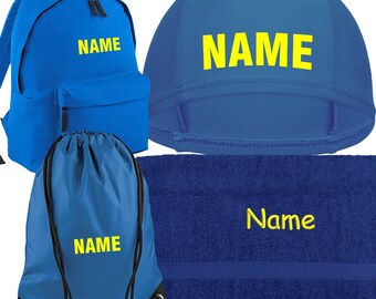 Personalisiertes Sport-Set Mit Namen - Badekappe, Turnbeutel & Handtuch