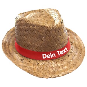 Strohhut Mafia bedruckt mit Wunschtext / Name auf farbigen Hutband Party Mallorca Sonnenhut Partyhut JGA Junggesellenabschied Vatertag Rot