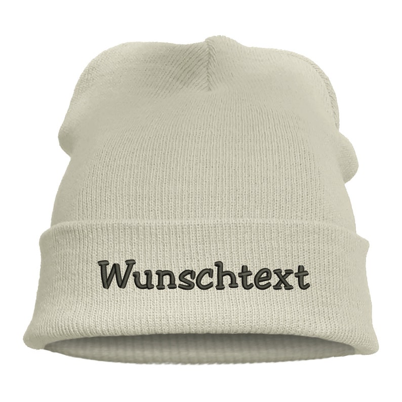 Strickmütze Leisure Beanie Mütze Herbst Wintermütze Mütze bestickt mit Name oder Wunschtext Off-White