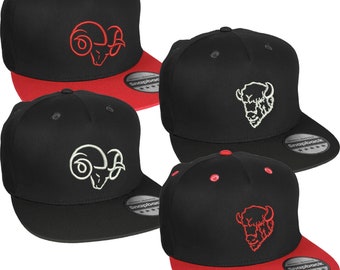 Snapback Basecap bestickt mit Motiv Bison Widder Mütze Cappy Cap Stickerei