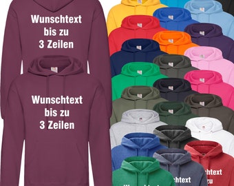 Kapuzensweatshirt Hoodie bedruckt mit Wunschtext Hooded Sweat Druck Pullover Kapuzenshirt (Front und Rückendruck)