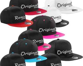 Set Snapback + Kinder Basecap bestickt mit Original und Remix Motiv + Datum Kindermütze Kids Cappy