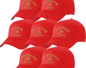 Casquette de baseball rouge brodée avec motif + nom chapeau de capitaine capitaine ancre capitaine timonier cappy skipper équipage boussole