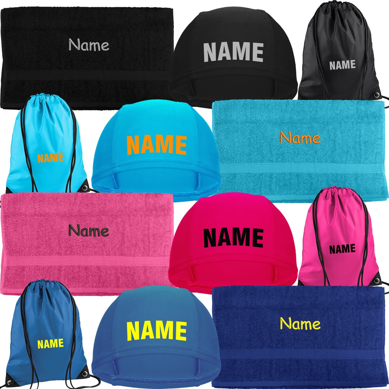 Ensemble bonnet de bain enfant personnalisé avec nom, bonnet de bain, sac de sport, serviette, cadeau pour la rentrée scolaire, premier jour d'école, cours de natation - France Ensemble bonnet de bain enfant personnalisé avec nom, bonnet de bain, sac de sport, serviette, cadeau pour la rentrée scolaire, premier jour d'école, cours de natation - France