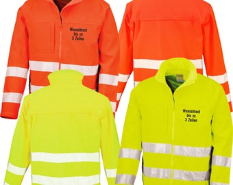 High Vis Softshell Jacke bestickt mit Wunschtext / Name High Viz Arbeitsjacke Warnschutz-Jacke RT117