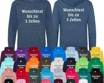 Kids Hoodie Kapuzensweatshirt Hooded Sweat bedruckt mit Wunschtext Kinder Pullover Kapuzenshirt (Front + Rückendruck) JH