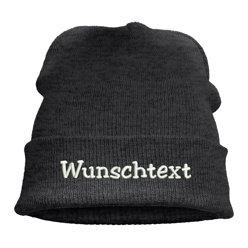 Strickmütze Leisure Beanie Mütze Herbst Wintermütze Mütze bestickt mit Name oder Wunschtext Grey Melange