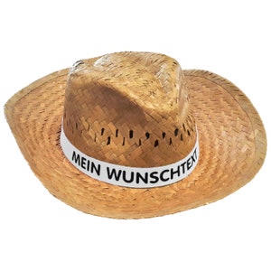 Straw hat dark printed with desired text / name on hat band Party Mallorca sun hat party hat bachelor party Father's Day Oktoberfest Weiß