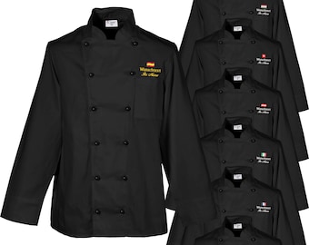 Black chef's jacket, baker's jacket with embroidered flag and name, grilling, cooking, baking jacket for chefs, kitchen, NEW