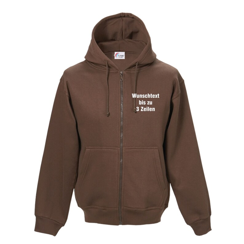 Kapuzenjacke Hoodie bedruckt mit Wunschtext / Name Hooded Sweat Jacket Kapuzenshirt mit Reißverschluss MS1260 Brown