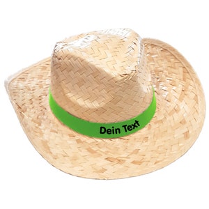 Chapeau de paille imprimé de couleurs vives avec le texte/nom souhaité sur le bandeau coloré Chapeau de soleil Majorque Chapeau de fête JGA Enterrement de vie de garçon Fête des pères Oktoberfest Hellgrün