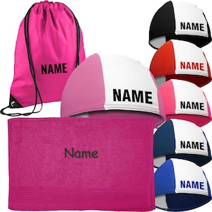 Fashy Set: Children's swim cap + gym bag + towel personalized with name; swim cap printed, towel embroidered; swimming lessons, school