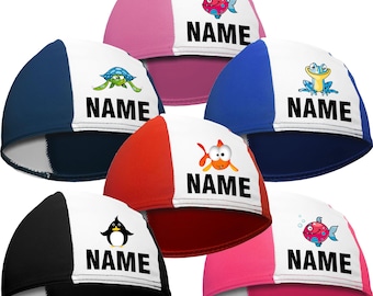 Fashy children's swimming cap personalized with name & animal motif – swimming cap for swimming lessons, school + kindergarten, lightweight and elastic