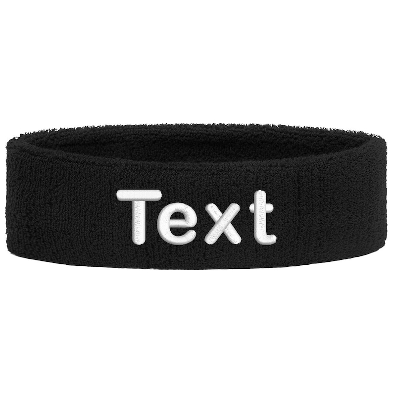 Personalized headband embroidered with name | Unisex sports sweatband headband | Tennis, fitness, gym, jogging headband, individually soft Black