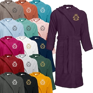 Bathrobe with hood embroidered with motif ornament + initial sauna robe dressing gown TH1095