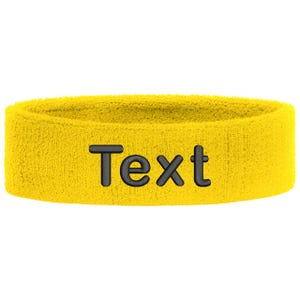 Personalized headband embroidered with name | Unisex sports sweatband headband | Tennis, fitness, gym, jogging headband, individually soft Gold Yellow