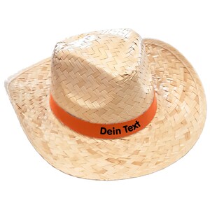 Straw hat light printed with desired text / name on colored hatband Mallorca sun hat party hat JGA bachelor party Father's Day Oktoberfest Orange