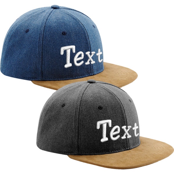 Suede Peak Snapback Cap bestickt mit Wunschtext / Name Mütze Basecap Canvas Cappy