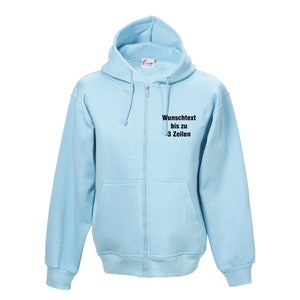 Kapuzenjacke Hoodie bedruckt mit Wunschtext / Name Hooded Sweat Jacket Kapuzenshirt mit Reißverschluss MS1260 Sky Blue