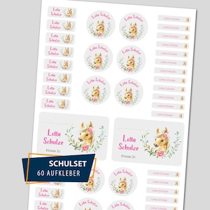 Schulstarter Set / 60 Aufkleber - Pony Aquarell