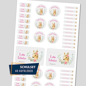 School Starter Set / 60 Stickers - Pony Watercolor