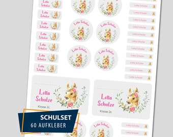 Schulstarter Set / 60 Aufkleber - Pony Aquarell